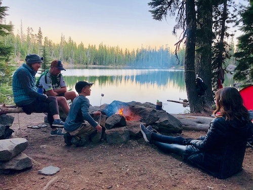 Camping with kids by a lake