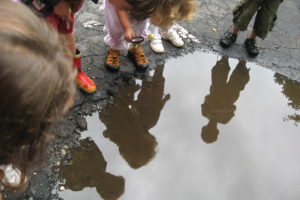 Looking in a rain puddle