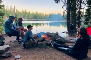 Camping with kids by a lake